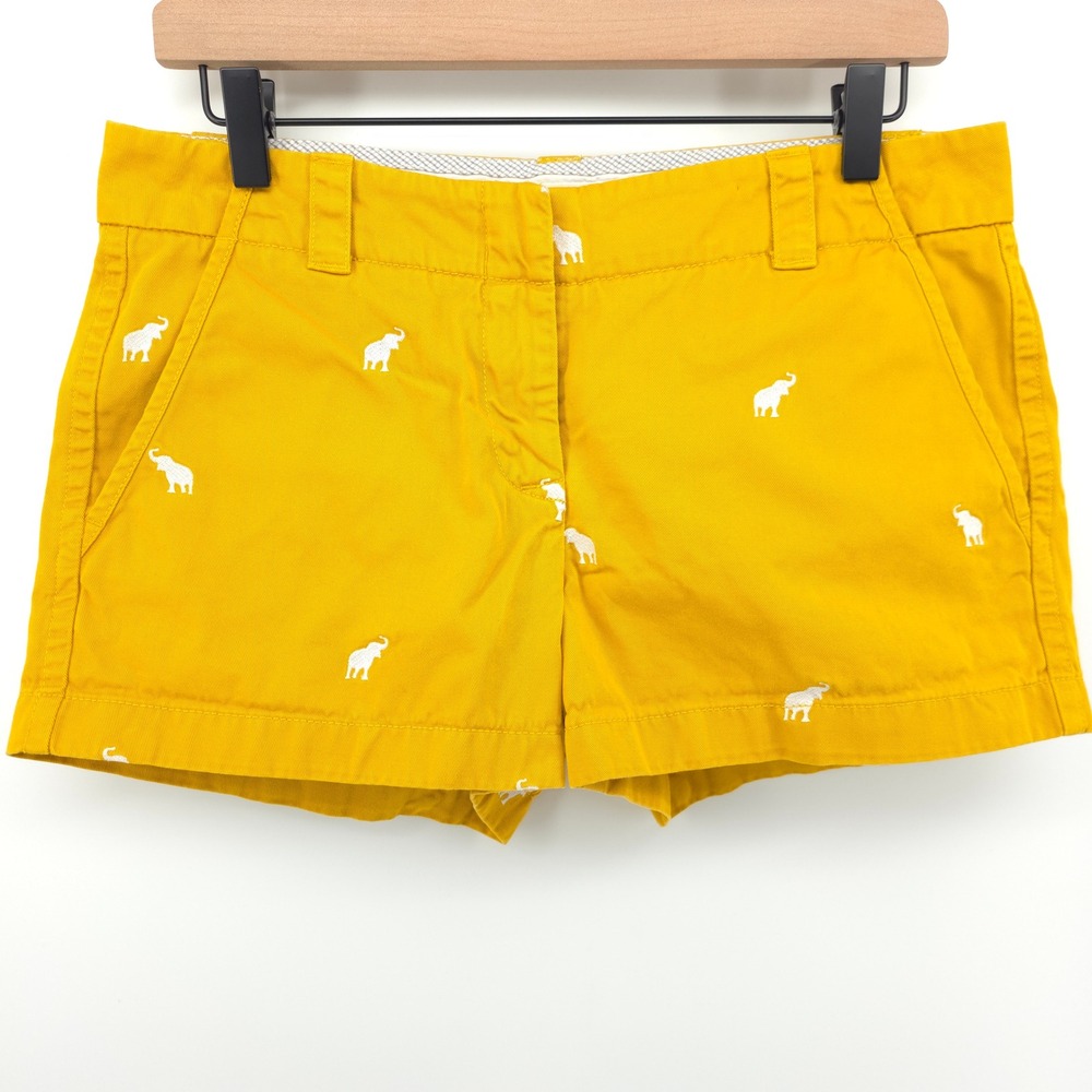 J.Crew Womens Chino Shorts Elephant Embroidery 6 Yellow Preppy 100% Cotton